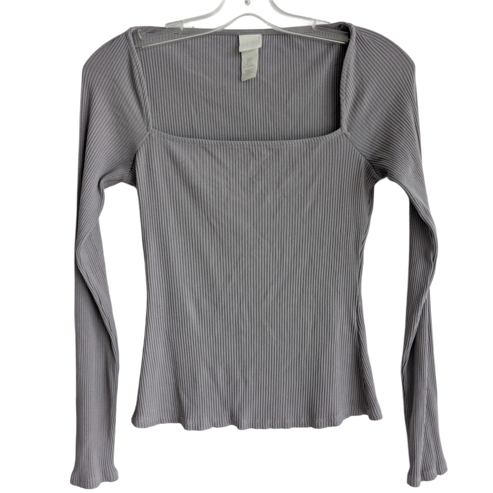 H&M Women's Size Small Gray Stretch Long Sleeve Square Neck